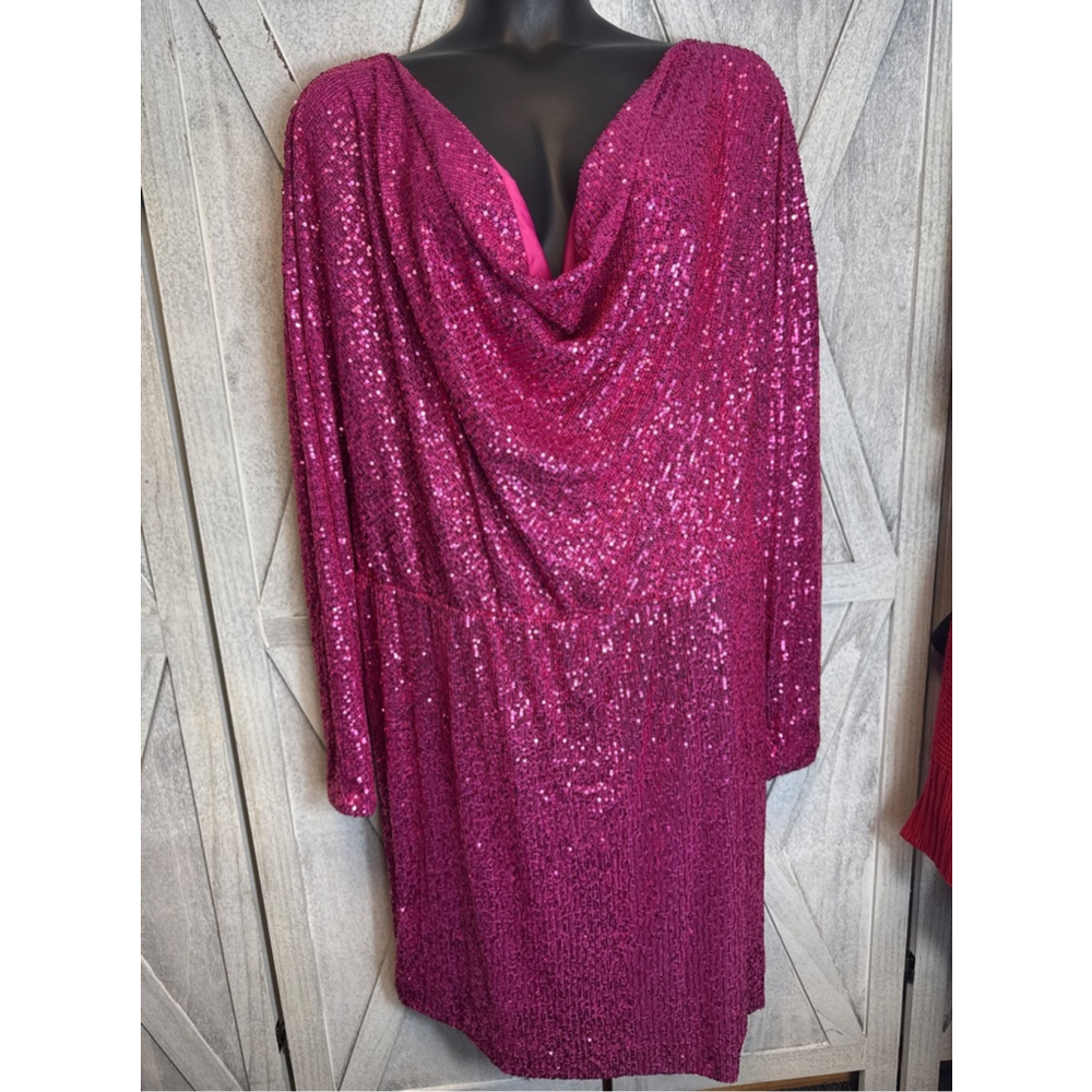 Women's ELOQUII Pink Sequin Long Sleeve Dress Plus Size 30 - Picture 2 of 8